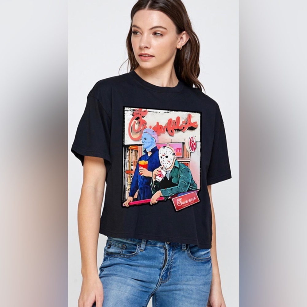NWOT Halloween “Chick-fil-a” Graphic Tee- Black